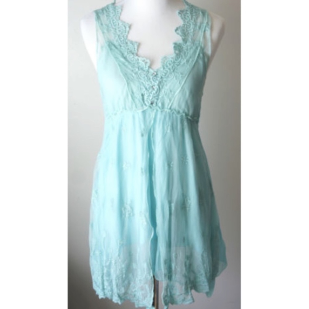 PRETTY ANGEL aqua blue boho mini-dress top